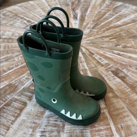 Cat & Jack Boys Toddler 8 Dinosaur Green Graphic Rain Boots Pull On Waterproof - Picture 1 of 12